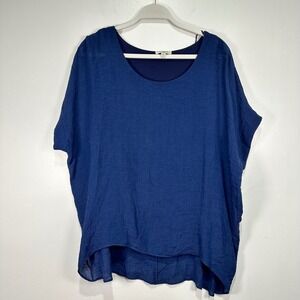 Umgee USA Navy Blue Top Dolman Sleeve‎ Oversized High Low Hem Womens Small